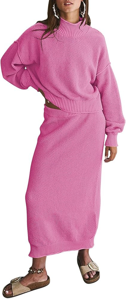 Pink Queen Women's 2 Piece Sweater Set Outfits Long Sleeve Oversized Top Bodycon Maxi Long Skirt ... | Amazon (US)