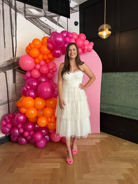 What I wore to my bridal shower! I kept my outfit simple because I knew we’d have this colorful background. The pink heels really popped with the white dress!

#LTKwedding #LTKunder100