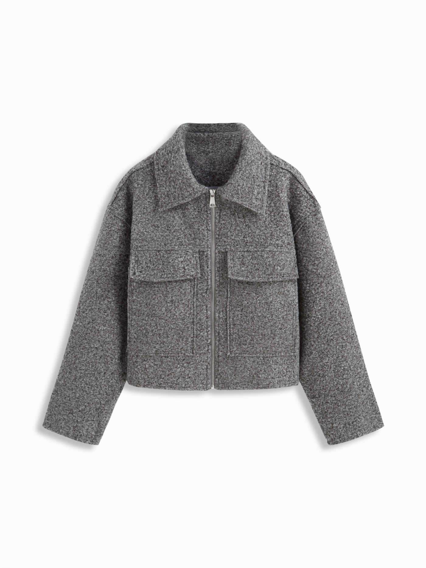 Wool-like fabrics Wool-look Collar Zip Through Oversized Jacket | Cider