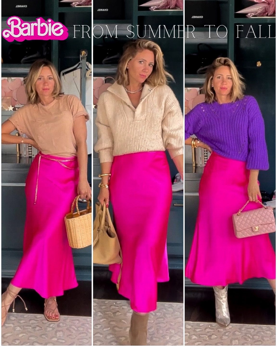 Barbie outfit, pink slip skirt from summer to fall to winter! Dillards midi skirt, great price. #barbie 

#LTKSeasonal #LTKsalealert #LTKstyletip