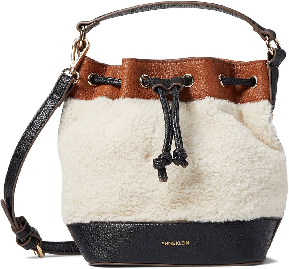 Anne Klein Womens Anne Klein shearling bucket crossbody, Cream W/ Saddle-black, One Size US | Amazon (US)