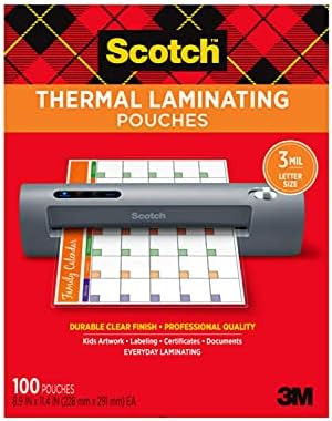 Scotch Thermal Laminating Pouches, 100-Pack, 8.9 x 11.4 Inches, Letter Size Sheets (TP3854-100) | Amazon (US)