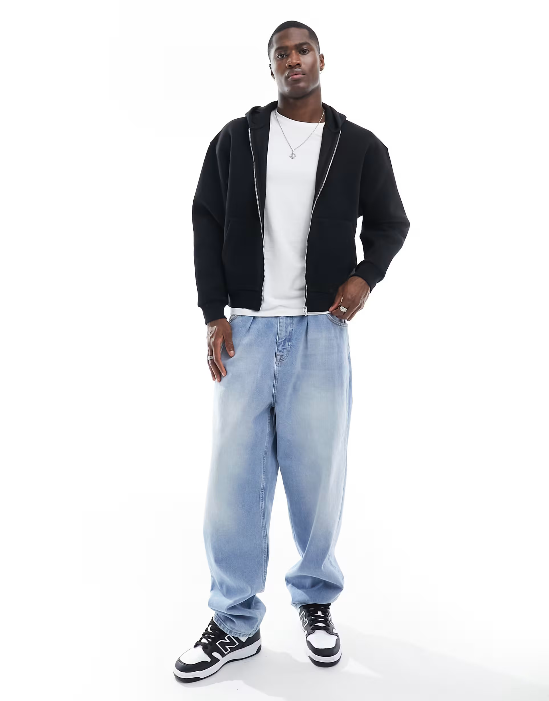 ASOS DESIGN oversized zip through boxy hoodie in black | ASOS (Global)