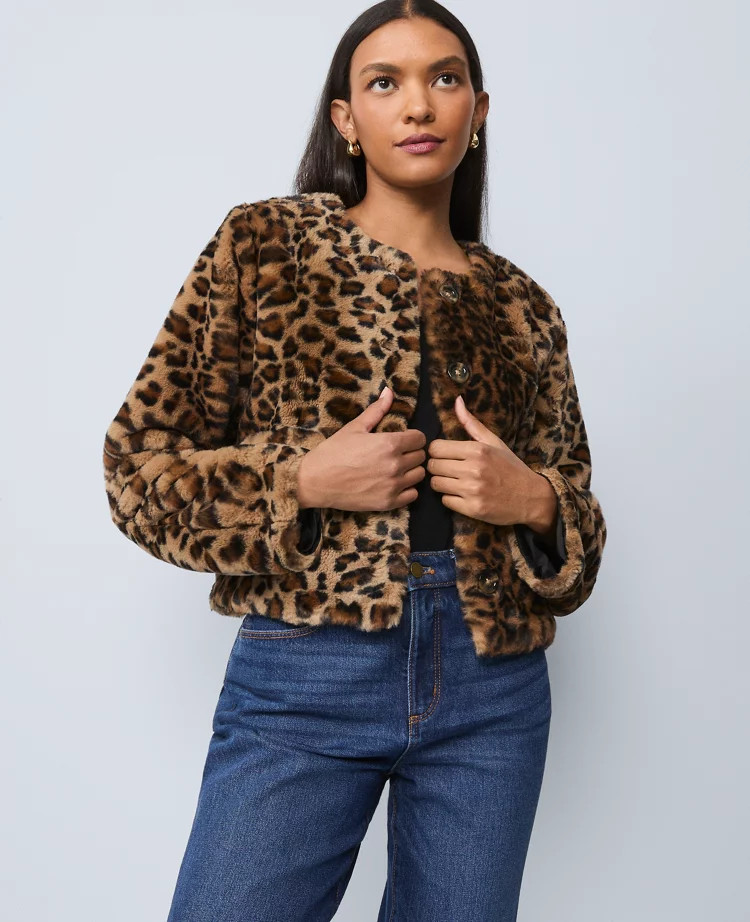 Weekend Collection Faux Fur Animal Print Jacket | Ann Taylor