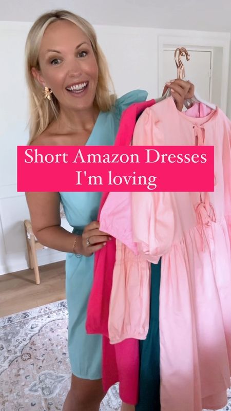 Roundup of short Amazon dresses! Some of these have sleeves too! I’m wearing a medium in each! Summer dress, summer wedding guest dress, date night outfit 

#LTKMidsize #LTKStyleTip #LTKSeasonal