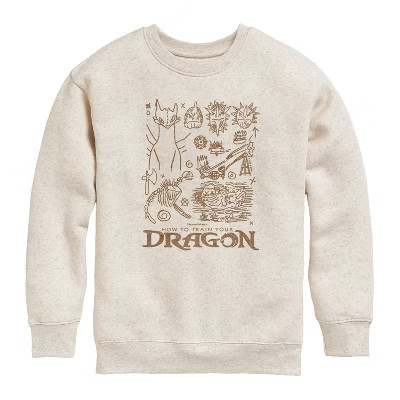 Boys' How to Train Your Dragon Dragon Doodles Graphic Long Sleeve Fleece Sweatshirt - Natural - Medium | Target
