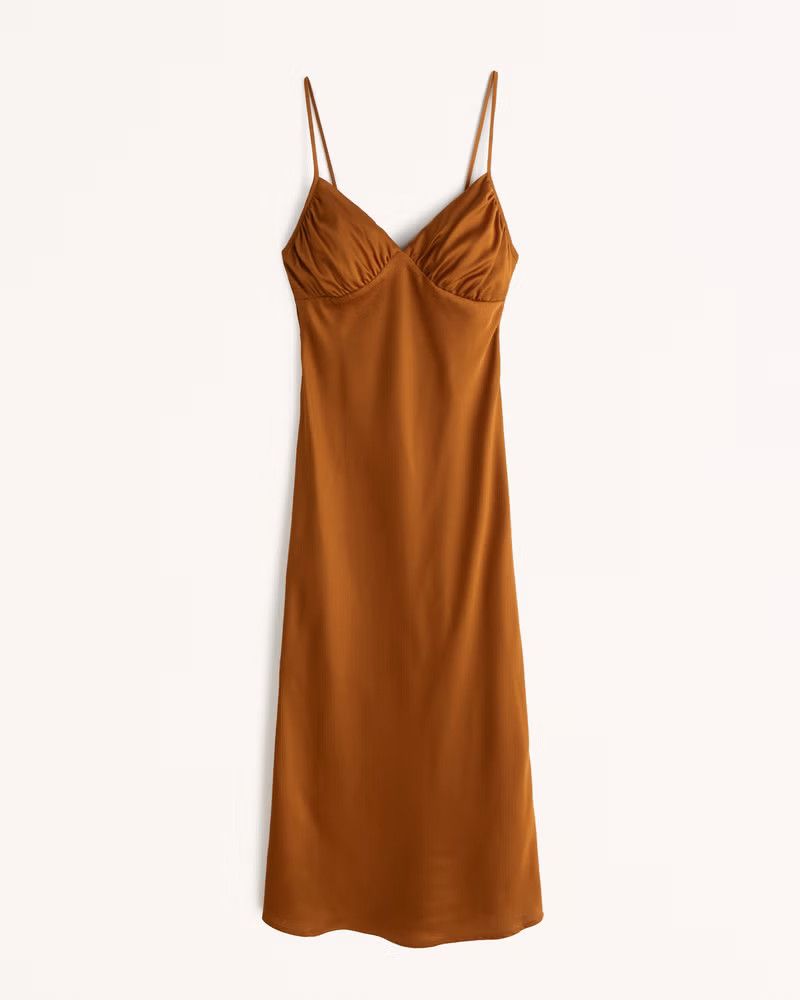 Ruched Satin Slip Mini Dress | Brown Dress | Fall Cocktail Dress Fall Dresses 2022 | Abercrombie & Fitch (US)
