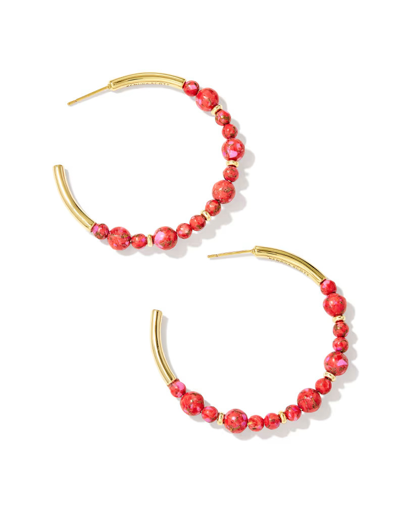 Jovie Gold Beaded Hoop Earrings in Bronze Veined Red and Fuchsia Magnesite | Kendra Scott