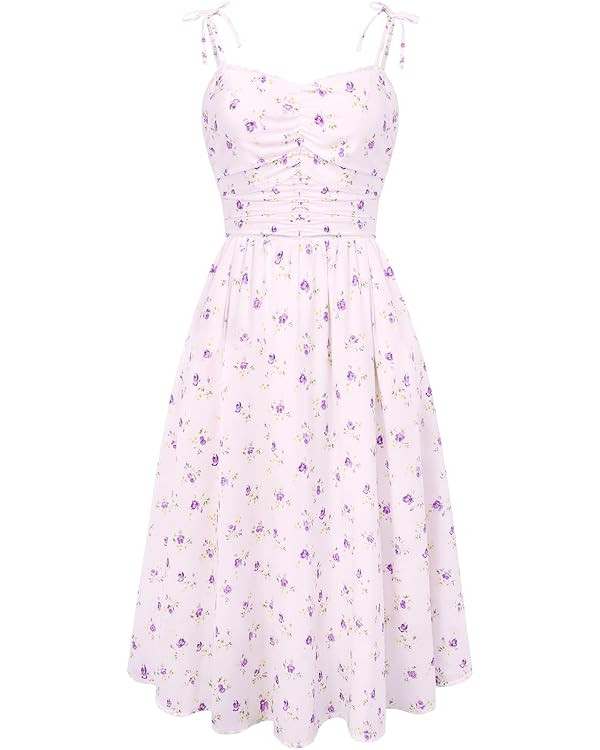 Belle Poque Women Spring Summer Wedding Guest Dress 2026 Floral Midi Tea Party Spaghetti Ruched S... | Amazon (US)