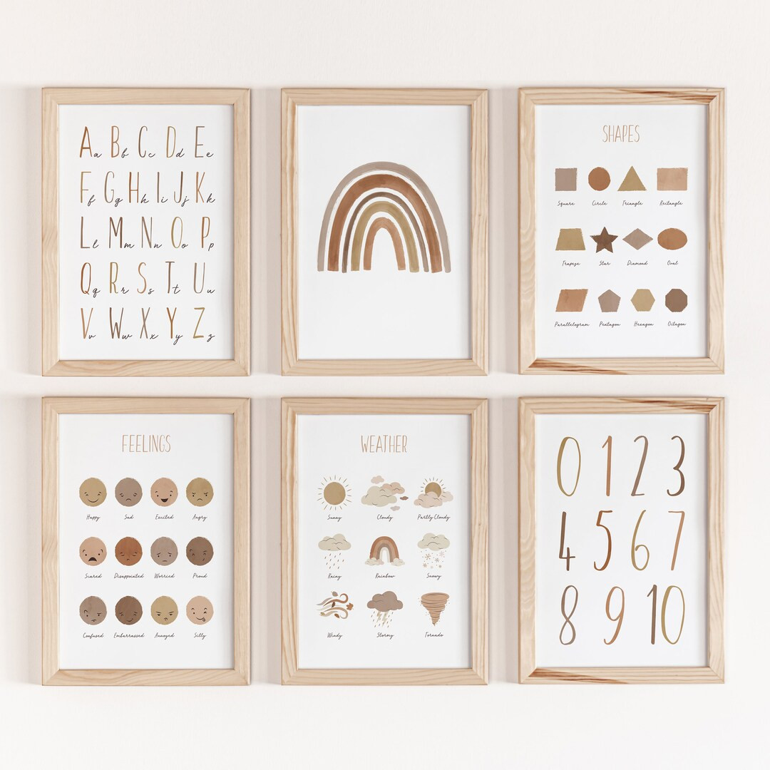 Boho Set of 6 Educational Posters, Playroom Wall Decor, Emotions Poster, ABC Poster, Classroom De... | Etsy (US)