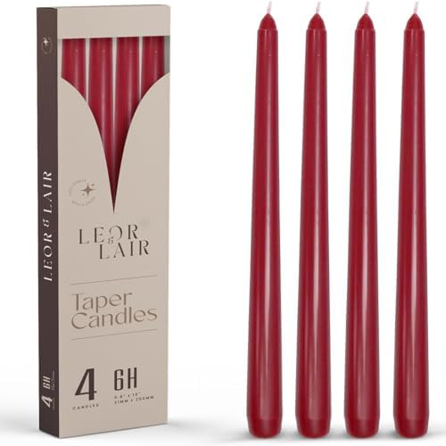 Leor & Lair Red Taper Candles for Christmas - 4 Pack 10" Dark Red Candlesticks - Unscented Long B... | Amazon (US)