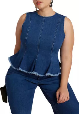 ELOQUII Women's Denim Peplum Top (Plus Size), 14 W | Belk