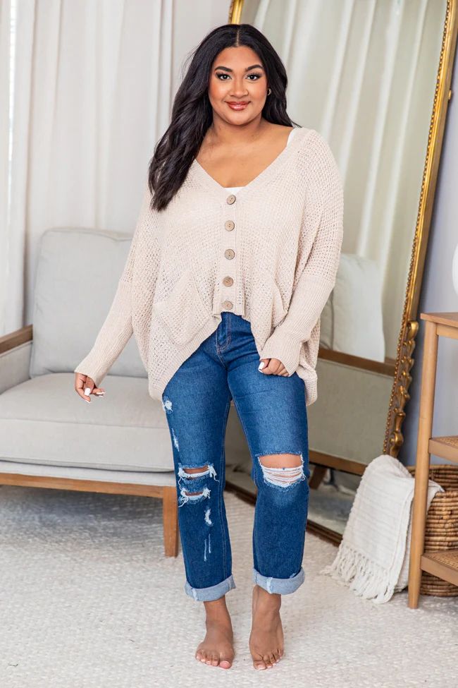 Unexplained Words Taupe Open Knit Cardigan | Pink Lily
