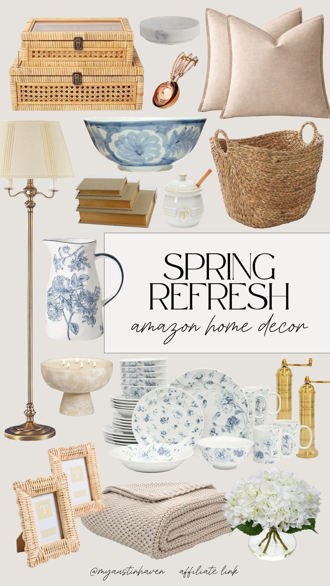Spring refresh inspired by that timeless Nancy Meyers aesthetic. Soft neutrals, woven textures, blue floral accents and effortless coastal grandma charm. 💙🌿

Amazon nancy meyers decor, spring home refresh, coastal grandma style, blue and white decor, neutral home aesthetic, woven textures home, rattan decor, classic home styling, elegant spring decor, timeless interiors, amazon home finds, cozy neutral home, floral dinnerware set, traditional home decor, light and airy home, Amazon affordable finds. 

 

#LTKselfcare #LTKHome #LTKmomlife