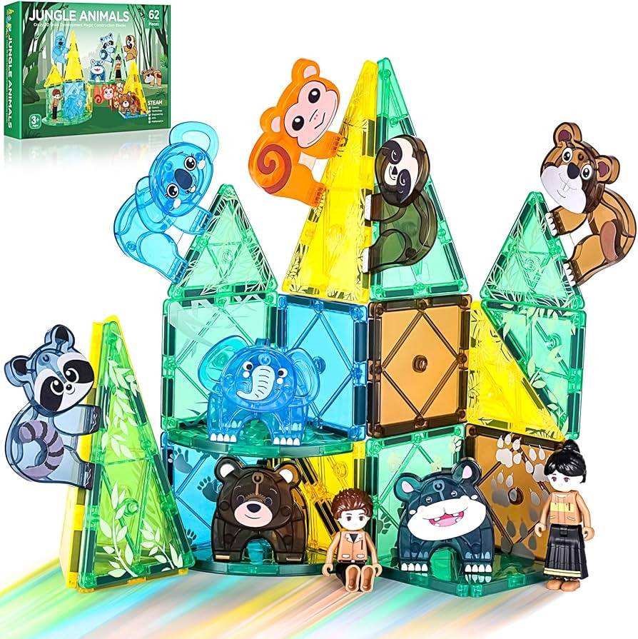 Magnetic Tiles Set, Magnet Blocks Building Toys, Safari Animals Magnetictile for Toddler 1-3 3-5,... | Amazon (US)