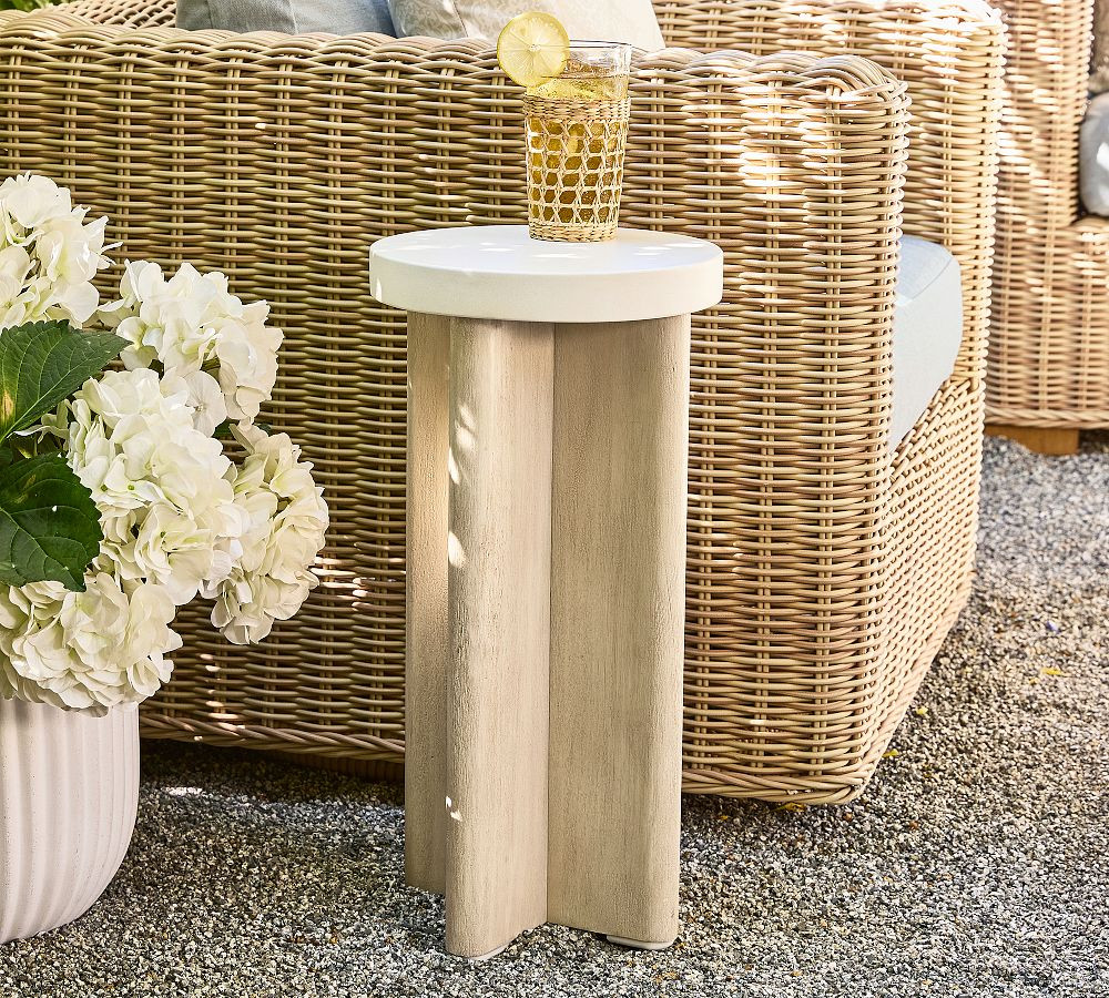 Cayman Concrete & Eucalyptus Round Outdoor Accent Table (11") | Pottery Barn (US)