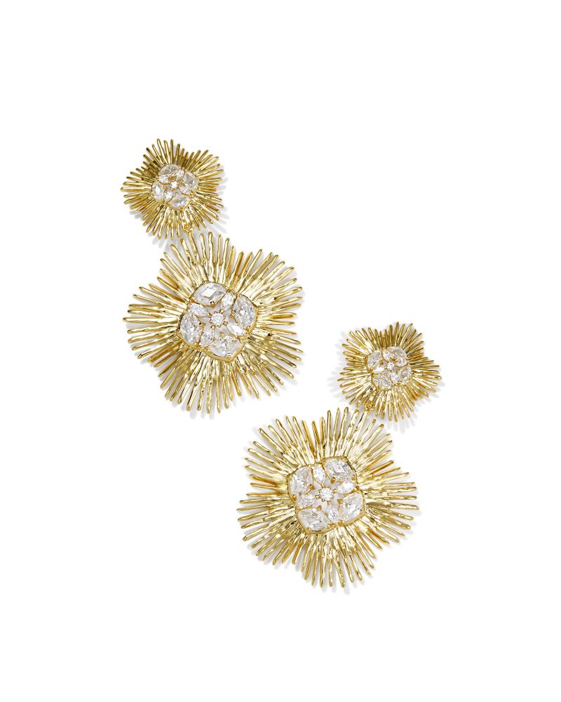 Dira Gold Crystal Statement Earrings in White Mix | Kendra Scott | Kendra Scott