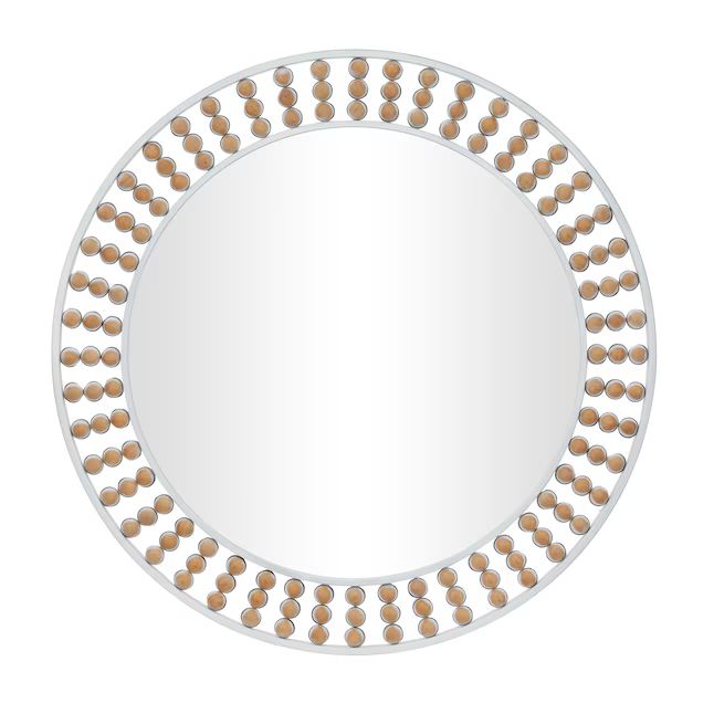 Grayson Lane 31-in W x 31-in H Round White with Bead Detailing Framed Wall Mirror | Lowe's