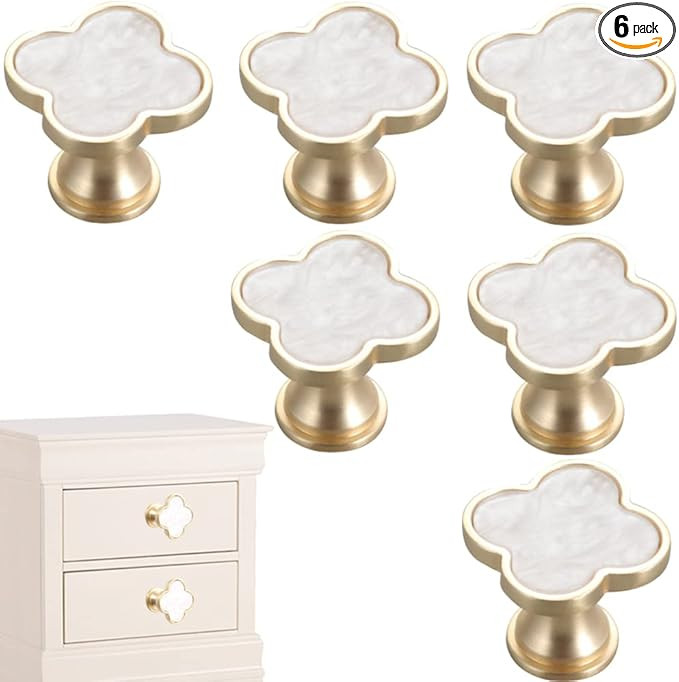 6 Pcs Clover Knobs Four-Leaf Handle Creative Cabinet Drawer Pulls Gold for Dresser Wardrobe Zinc ... | Amazon (US)
