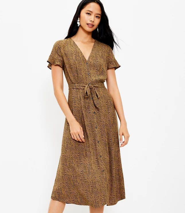 Leopard Print V-Neck Midi Shirtdress | LOFT