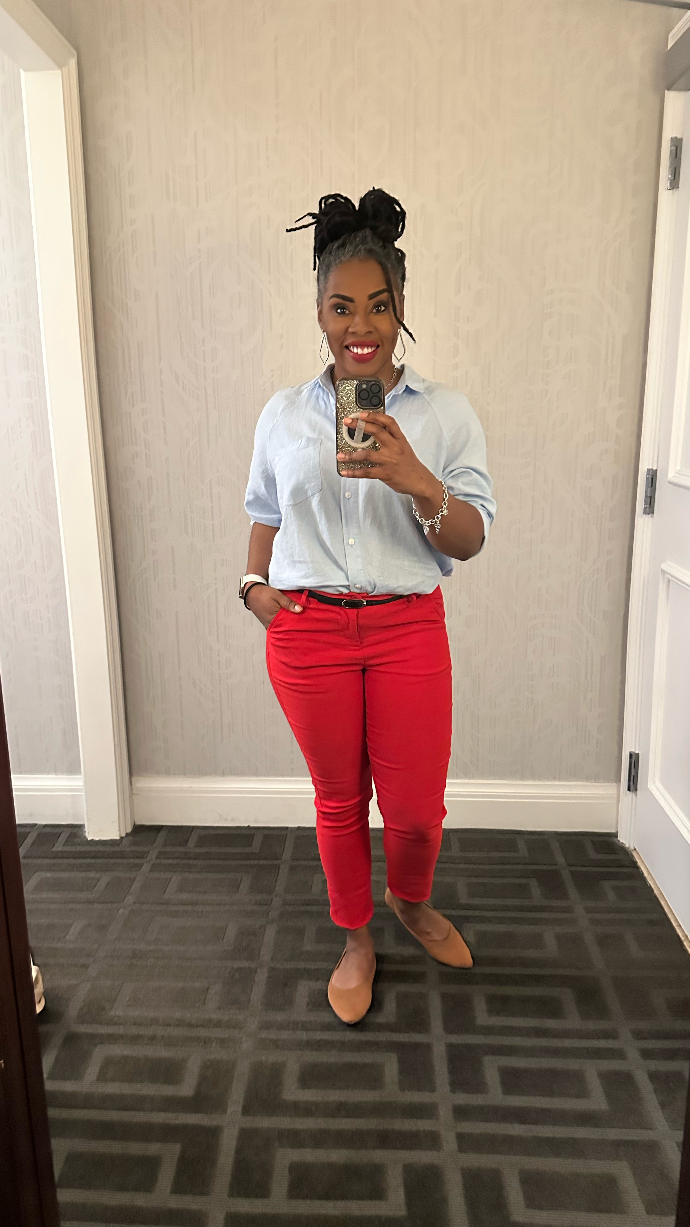 Yes red pants! Definitely added a cute pop of color! They are stretchy and comfy! Paired it with the a plain top and flats! Very cute smart casual/ business casual work look just in time for spring 
Pants: M 
Shirt: L (I wanted it oversized) 


#LTKStyleTip #LTKWorkwear #LTKShoeCrush