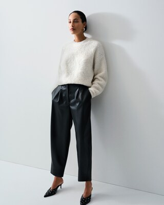 F&F Faux Leather Pleated Barrel Leg Trousers in Black | Tesco F&F