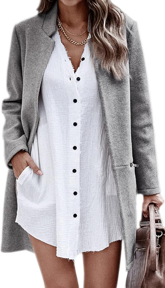 Angashion Women’s Coat, Long Sleeve Stand Collar Cardigan Mid-Long Open Front Outwear Overcoat ... | Amazon (US)