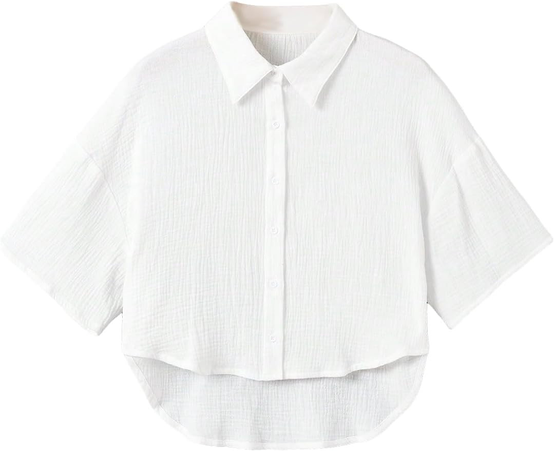 MakeMeChic Women's Summer Short Sleeve Plaid Button Down T Shirt Blouse Crop Top | Amazon (US)