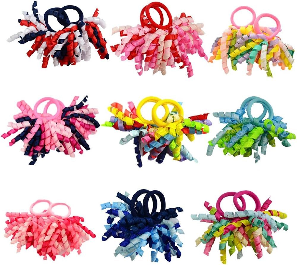 Pack of 18 Mix Color Boutique Girls' Curly Korker Bow Hair Ties | Amazon (US)