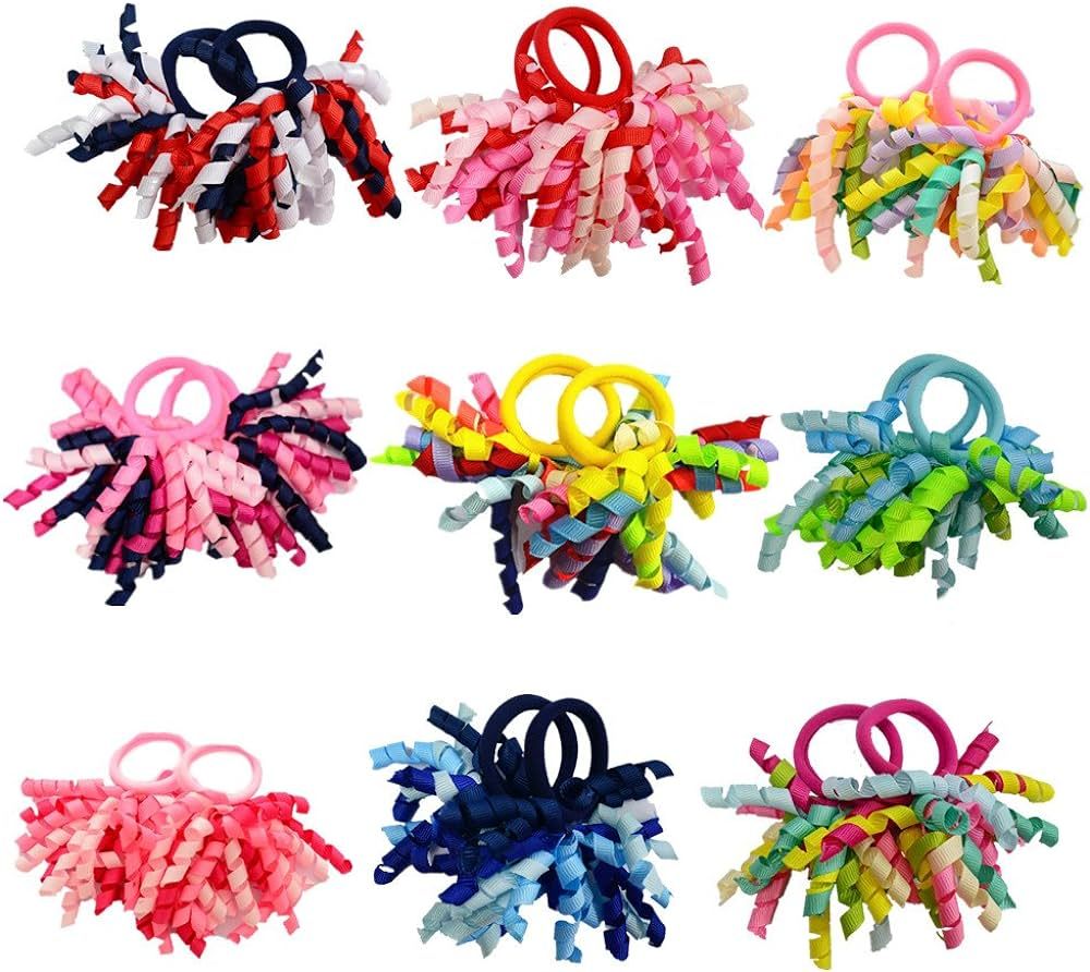 Pack of 18 Mix Color Boutique Girls' Curly Korker Bow Hair Ties | Amazon (US)