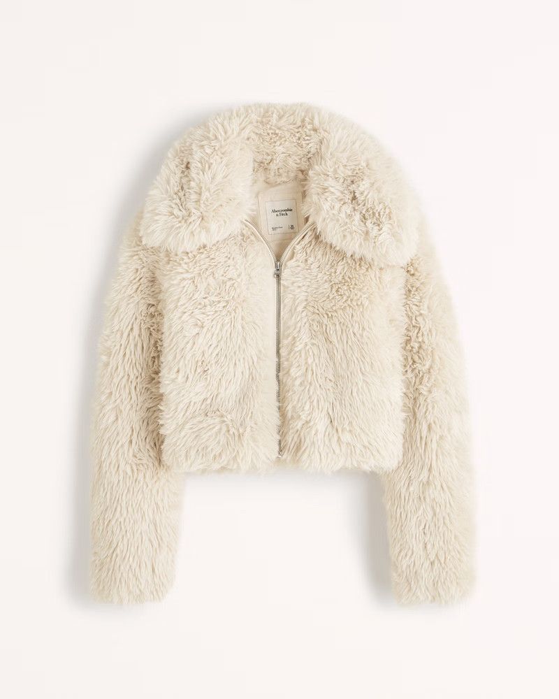 Drama Collar Faux Fur Coat | White Coat | Fuzzy Coat | Fall Winter Coat | Abercrombie & Fitch (US)