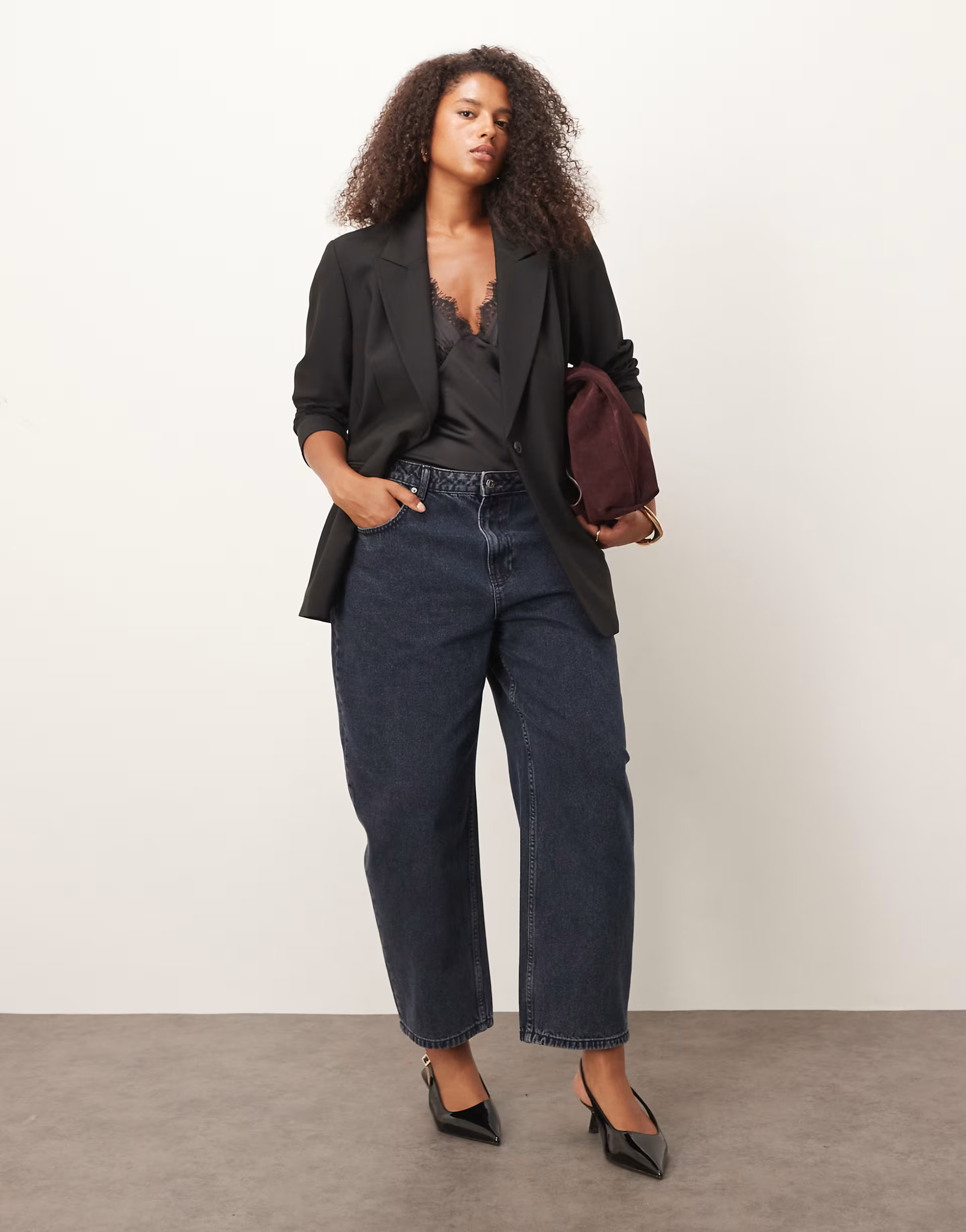 ASOS DESIGN Curve slim barrel jeans in blue black  | ASOS | ASOS (Global)