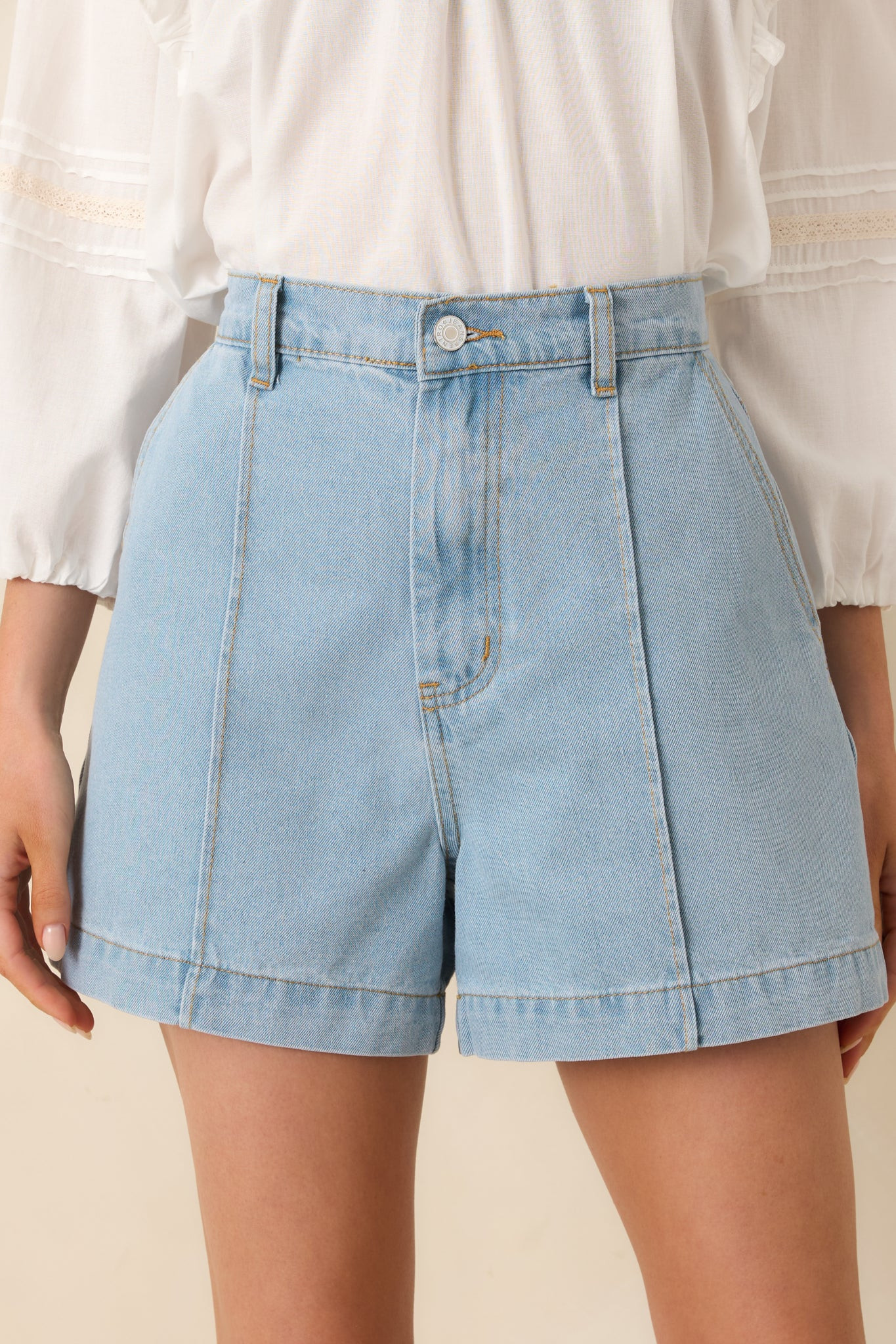 Luxe at Your Leisure Light Wash Cotton Denim High Waisted Shorts | Red Dress