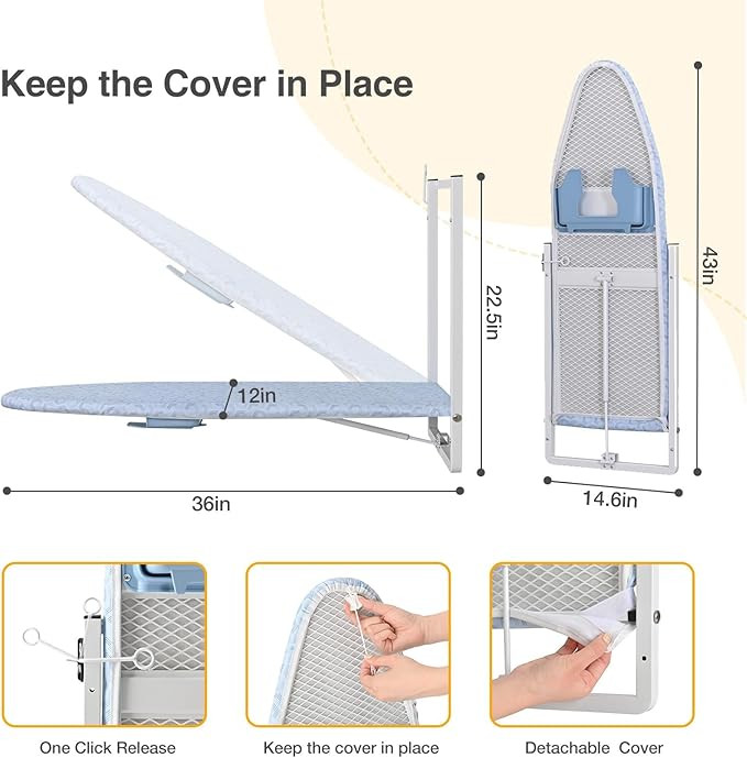 Wall Mounted Ironing Board with Iron Holder, Compact Ironing Board for Small Spaces, Foldable Iro... | Amazon (US)