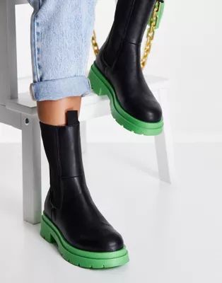 Topshop Kylie chunky chelsea boot in black and green | ASOS (Global)
