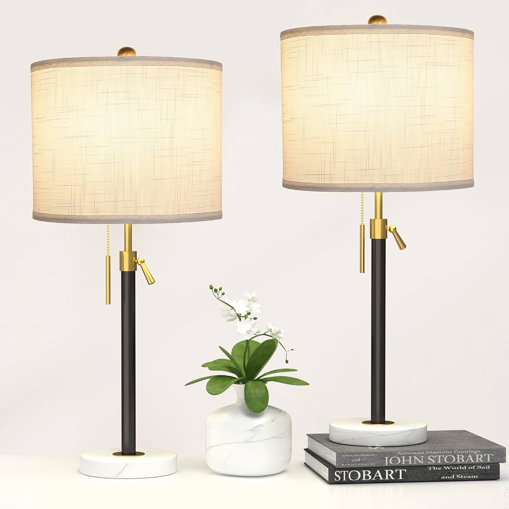 Black and Gold Table Lamps Set of 2: 22" to 30" Height Adjustable Nightstand Lamps with White Lin... | Amazon (US)