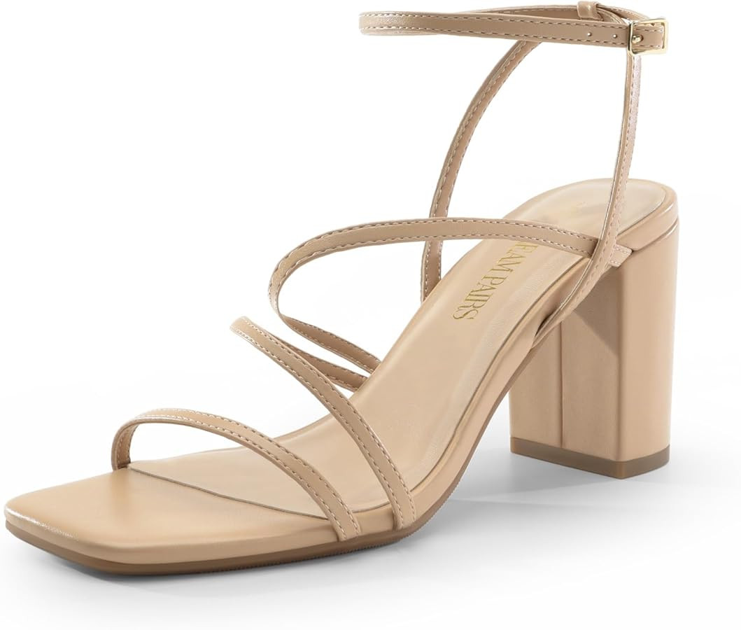 DREAM PAIRS Women's Heels Chunky Block Strappy Square Open Toe Ankle Buckle Heeled Sandals Weddin... | Amazon (US)
