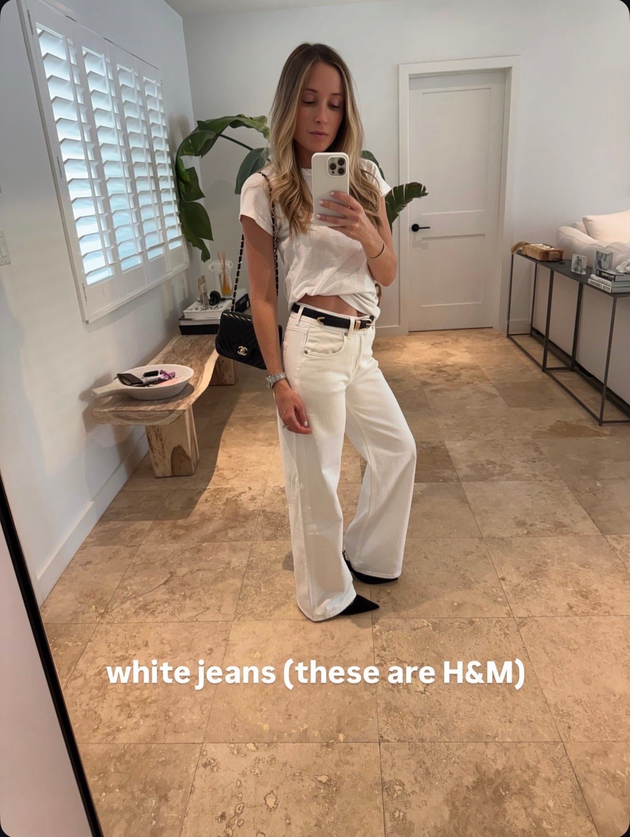 White jeans from H&M.

I went up a size- wearing size 4.