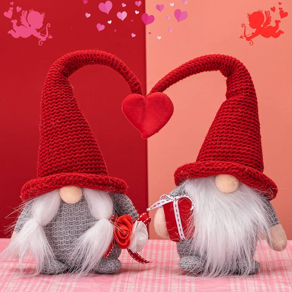 unanscre Valentine's Day Gnomes Plush Elf Decorations - 2PCS Mr & Mrs Conjoined Red Heart Handmad... | Amazon (US)