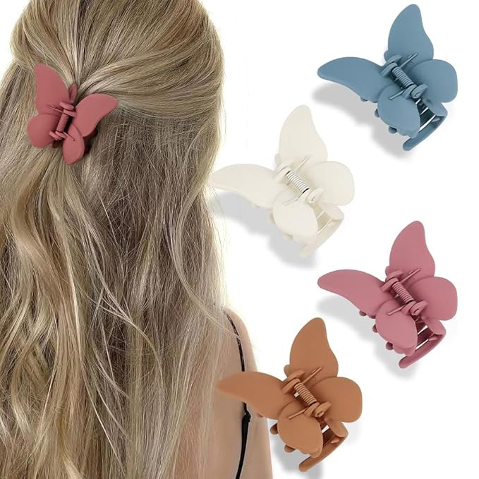Butterfly Hair Accessories - Matte Claw Clips for Women and Girls, 4Pcs 2.6" Hair Clamps and Jaw ... | Amazon (US)