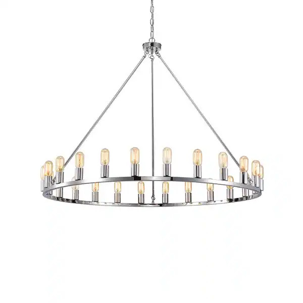 The Gray Barn Liam 48-inch Round Wagon Wheel 24-light Chandelier - Chrome | Bed Bath & Beyond