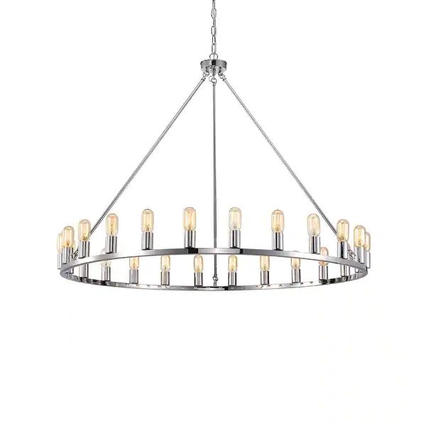 The Gray Barn Liam 48-inch Round Wagon Wheel 24-light Chandelier - Chrome | Bed Bath & Beyond