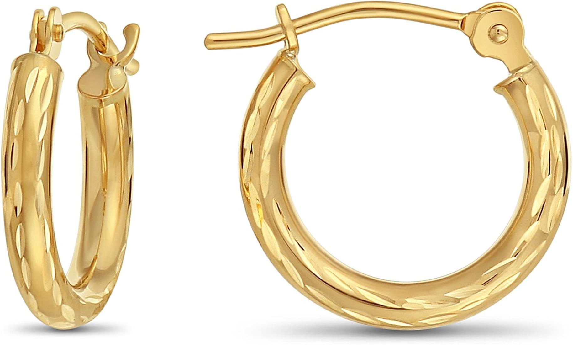 14k Yellow Gold Hand Engraved Full Diamond-cut Round Hoop Earrings | Amazon (US)