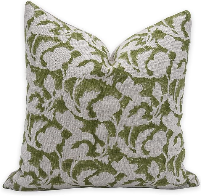 Fabritual Block Print Thick Linen 20x20 Throw Pillow Covers, Decorative Handmade Vintage Pillow C... | Amazon (US)