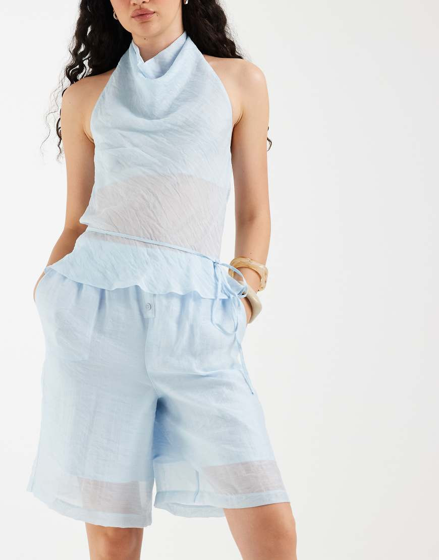 ASOS DESIGN sheer boxer waistband bermuda short in baby blue-White | ASOS (Global)