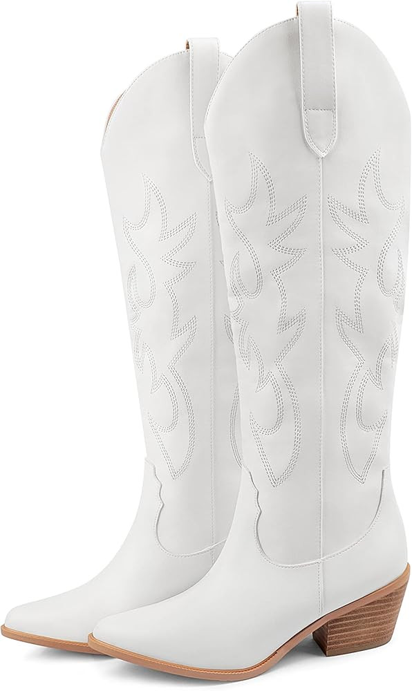 Zzheels Embroidered Western Cowboy Boots for Women Ankle High Cowgirls Low Chunky Heel Pointed To... | Amazon (US)