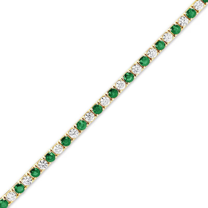 Emerald and 2-1/2 CT. T.W. Diamond Alternating Line Bracelet in 14K Gold | Zales