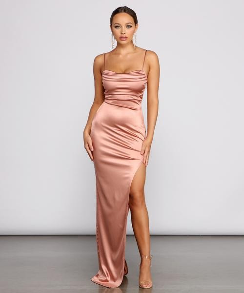 Lola High Slit Satin Dress | Windsor Stores