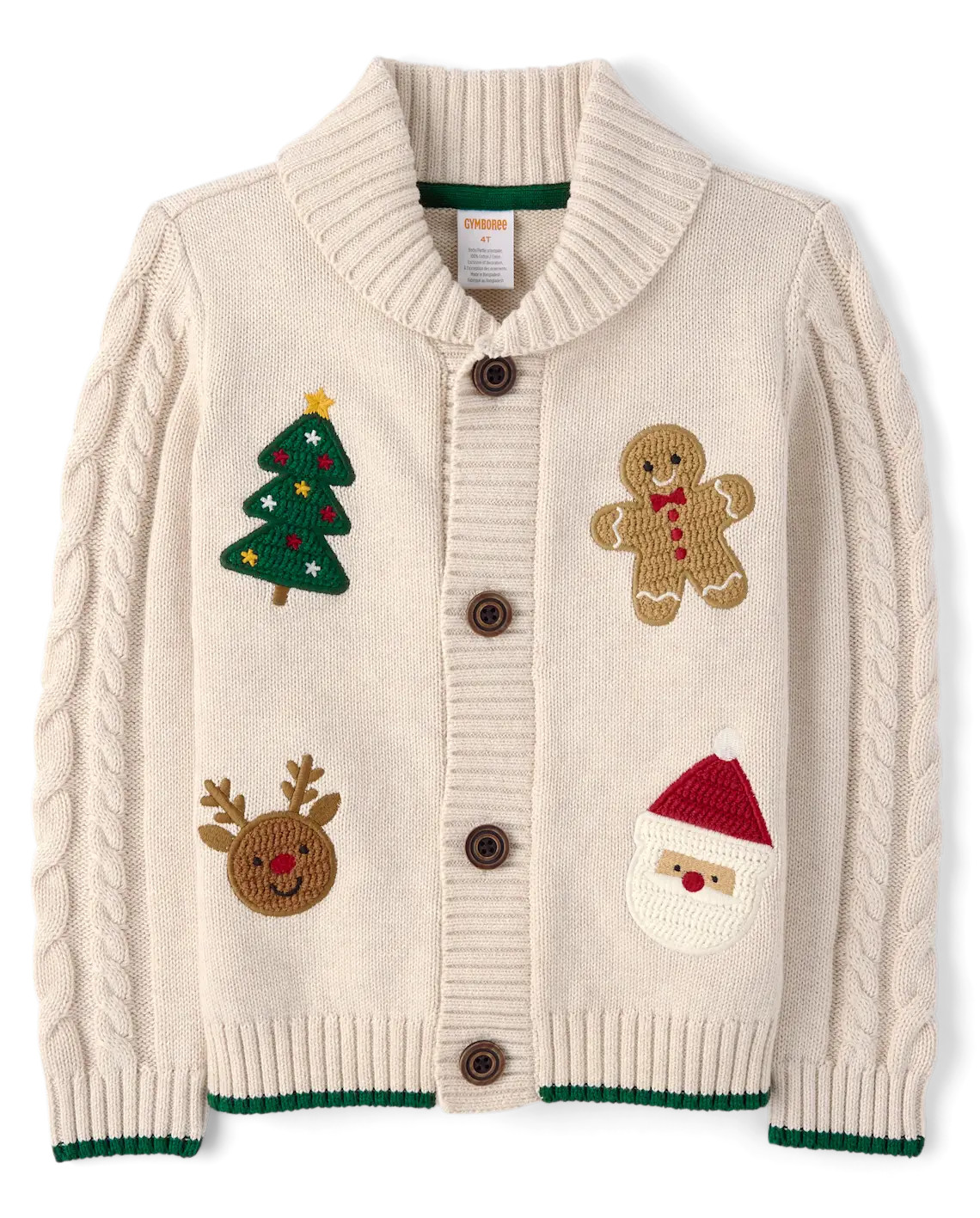 Boys Long Sleeve Crochet Holiday Shawl Cardigan - Royal Christmas - TAN | Gymboree | Gymboree