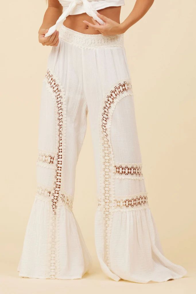 White Gauze w/ Crochet Trim Flare Pant | Surf Gypsy